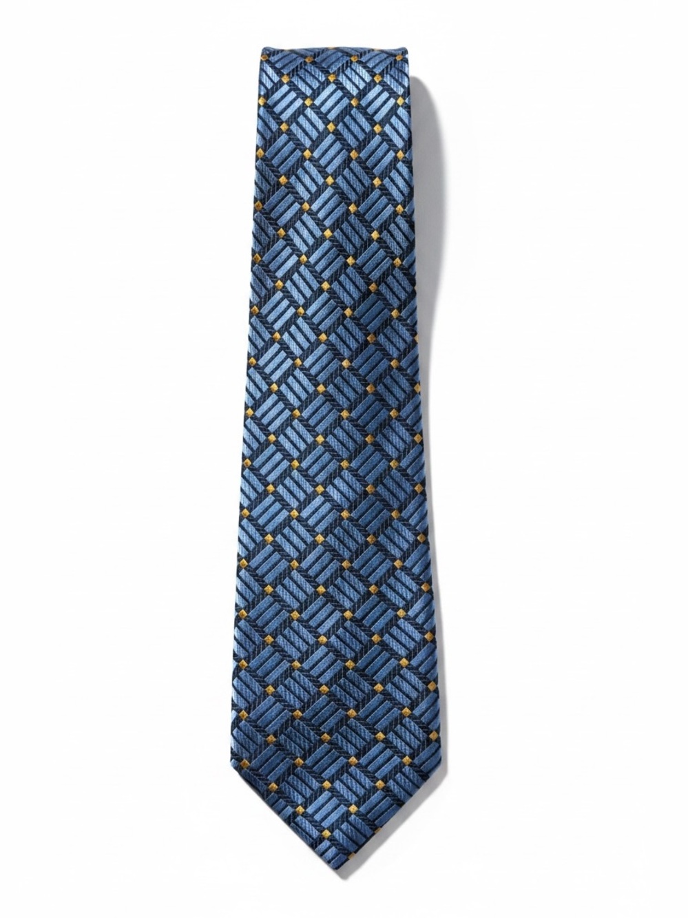 Grant Thomas Silk Tie Blue Gold Geometric Print Classic Necktie